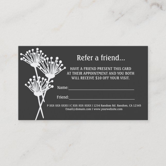 Cartes de visite affaires fleur blanc gris recomma (Devant)