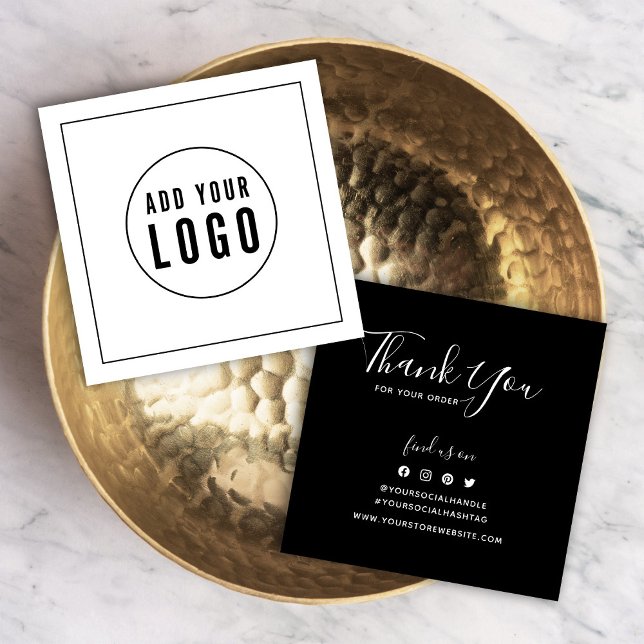 Cartes De Visite Ajouter un logo Bordure noire Merci social Inserti (Créateur téléchargé)