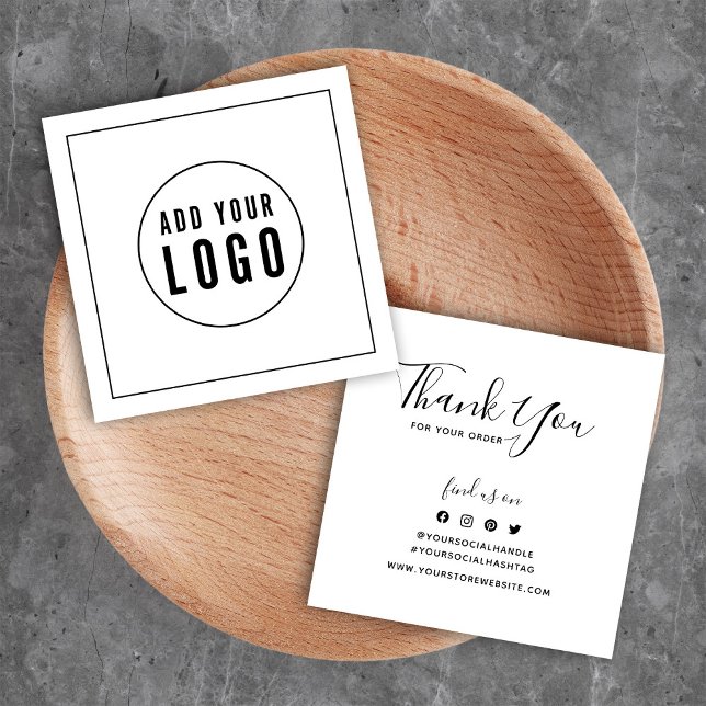 Cartes De Visite Ajouter un logo Bordure noire Merci social Inserti (Créateur téléchargé)