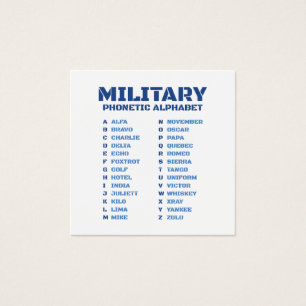 Cartes De Visite Alphabet phonétique militaire ICAO Alfa-Zulu
