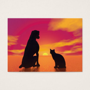 Cartes De Visite Amitié de chien et de chat au coucher du soleil