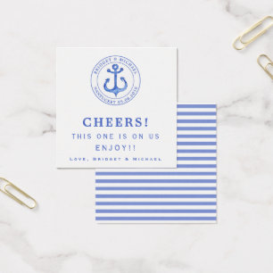 Cartes De Visite Ancre bleue - Billet de boisson Mariage nautique