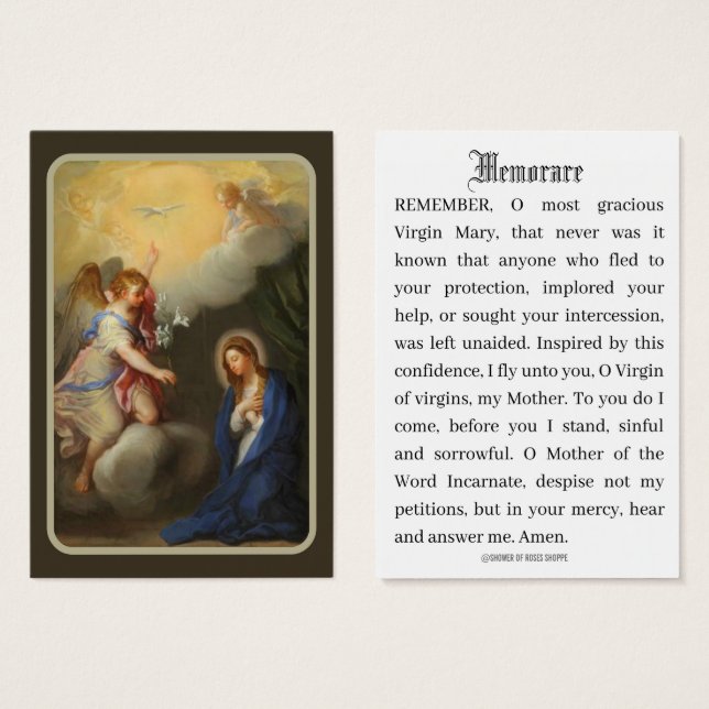 Cartes De Visite Annonciation catholique de la prière Mary Memorare (Devant & derrière)