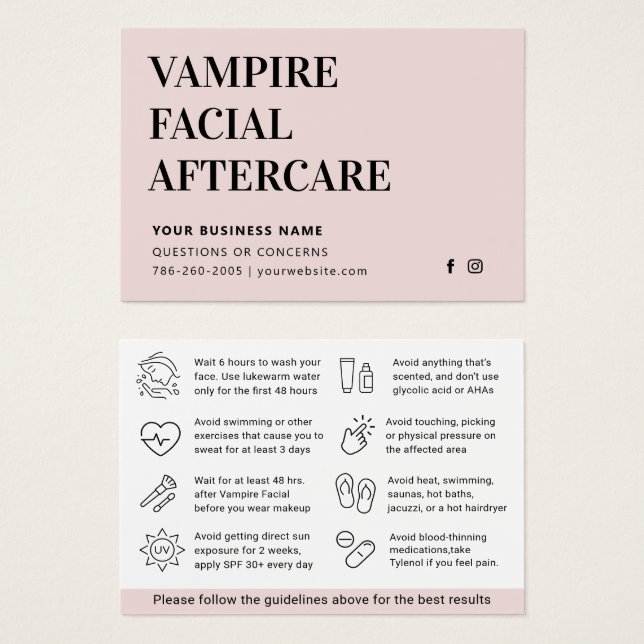Cartes De Visite Any Color Microneedling Aftercare Instruction Card (Devant & derrière)
