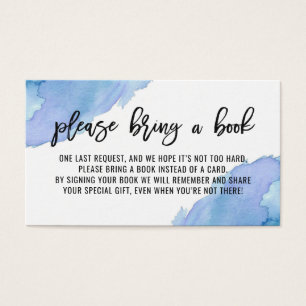 Cartes De Visite APPORTEZ UN LIVRE Baby shower Aquarelle Bleu