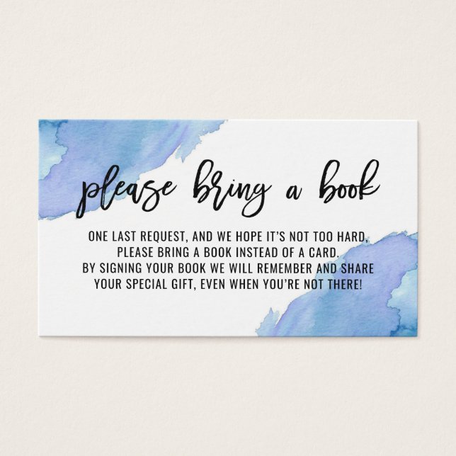 Cartes De Visite APPORTEZ UN LIVRE Baby shower Aquarelle Bleu (Devant)