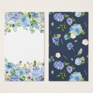 Cartes De Visite Aquarelle Bleu Hydrangée Blank Floral Vertical