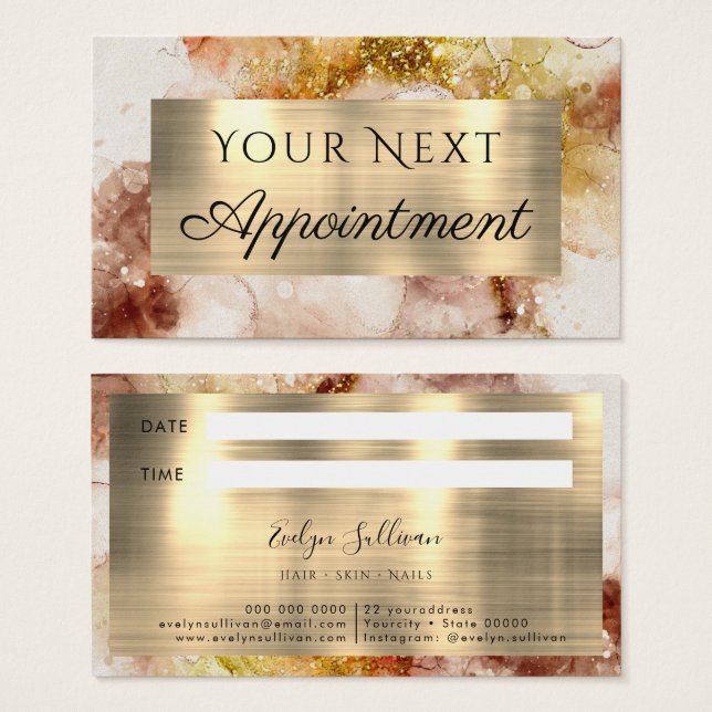 Cartes De Visite Aquarelle Brown Parties scintillant or (Devant & derrière)