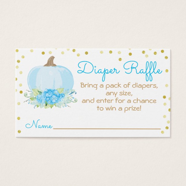 Cartes De Visite Aquarelle Citrouille bleu Baby shower Déchets Raff (Devant)