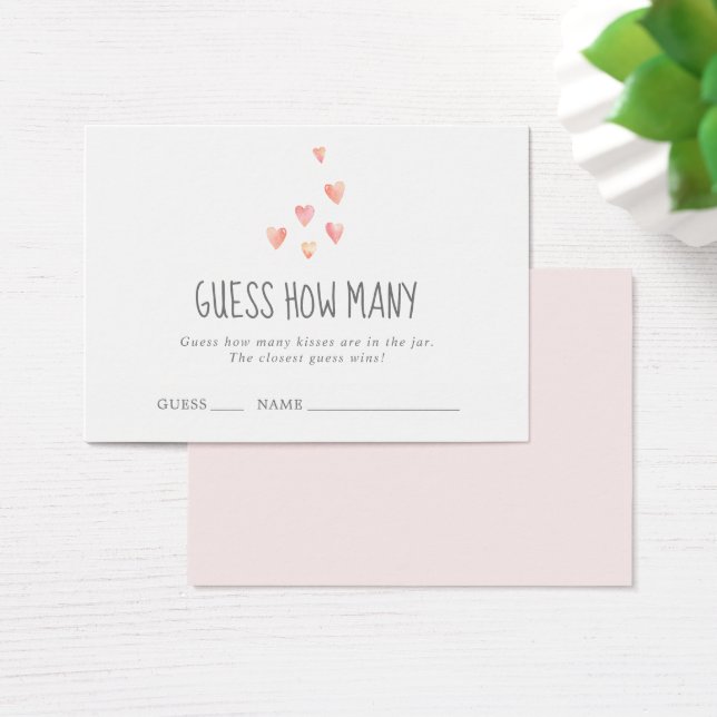 Cartes De Visite Aquarelle Coeurs fille Devinez combien de baisers  (Bureau)