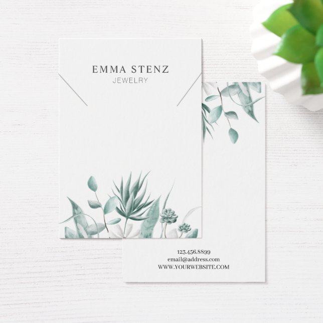 Cartes De Visite Aquarelle Eucalyptus Succulent ・ Écran de collier (Bureau)