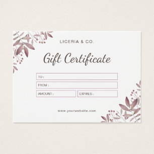 Cartes De Visite Aquarelle Feminine Elegant Certificat Cadeau