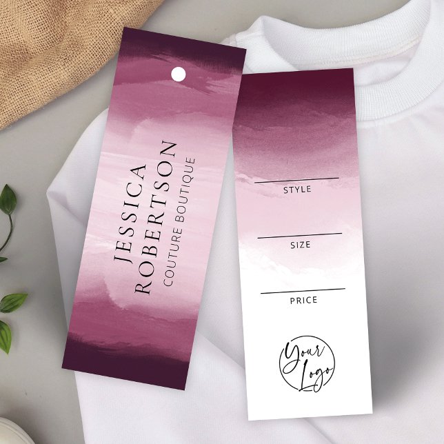Cartes De Visite Aquarelle moderne rouge vêtements prix Étiquette d (Elegant burgundy watercolor fashion boutique price tag labels with your logo)