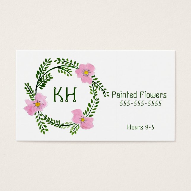 Cartes De Visite Aquarelle Peinte Florale Wreath, Fleurs Peintes (Devant)