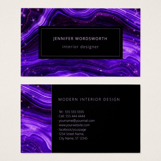 Cartes De Visite Aquarelle professionnelle moderne Agate Géode viol (Devant & derrière)