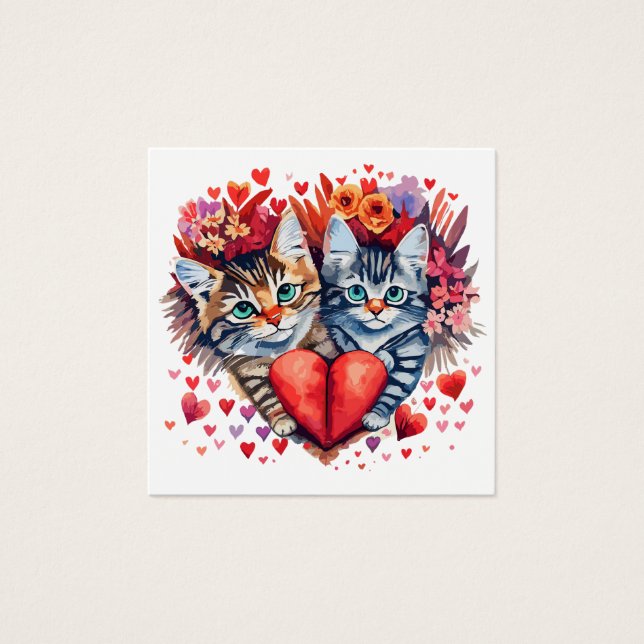 Cartes De Visite Aquarelle Valentines chats avec amour (Devant)
