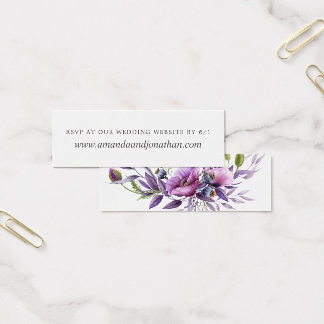 Cartes De Visite Aquarelle Violet Poppy Mariage floral RSVP (Bureau)