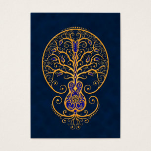 Cartes De Visite Arbre de guitare de la vie bleu d'or