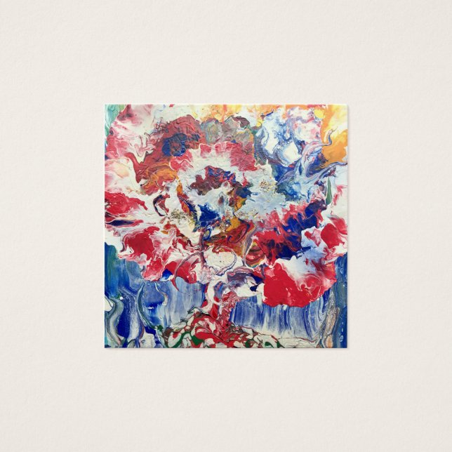 Cartes De Visite Arbre en fleurs rouge abstrait bleu jaune (Devant)