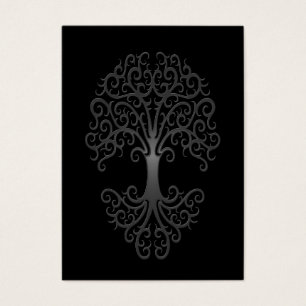 Cartes De Visite Arbre tribal de gris de la vie sur le noir