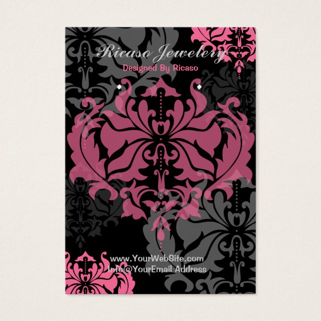 Cartes De Visite Arrière - plan D'Apprentissage Damask Rose Et Grey (Devant)