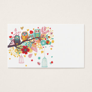 Cartes De Visite Arrière - plan floral coloré de coeurs de hiboux