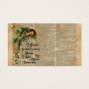 Cartes De Visite Art de dictionnaire de citation d'Alice et de chat