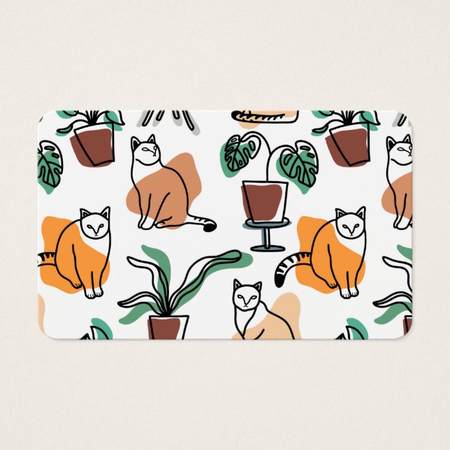 Cartes De Visite Art de trait dessin chats et fleurs (Devant)