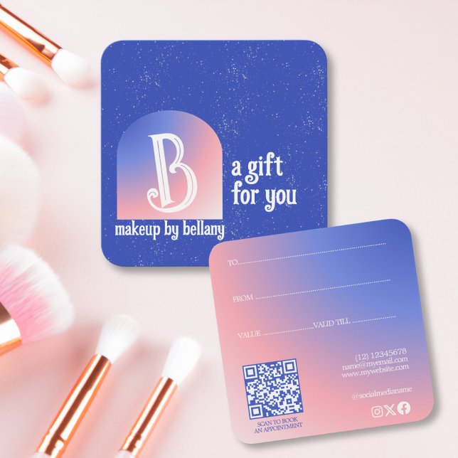 Cartes De Visite Artiste de maquillage Monogramme moderne bleu rose (Créateur téléchargé)