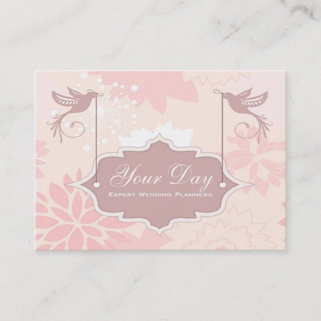Cartes de visite assez roses de wedding planner (Devant)