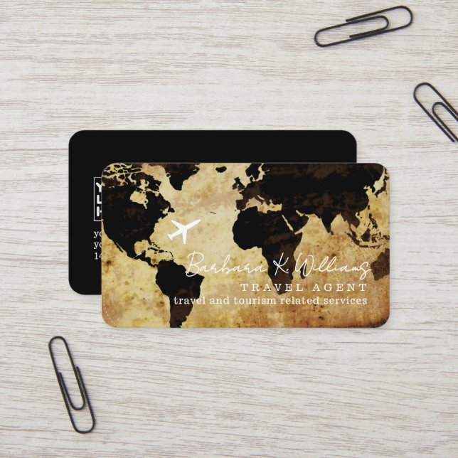 Cartes de visite avec carte du monde pour les agen (Devant/Arrière en situation)
