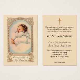 Cartes De Visite Baby Girl Catholic Funeral Memorial Holy Card -