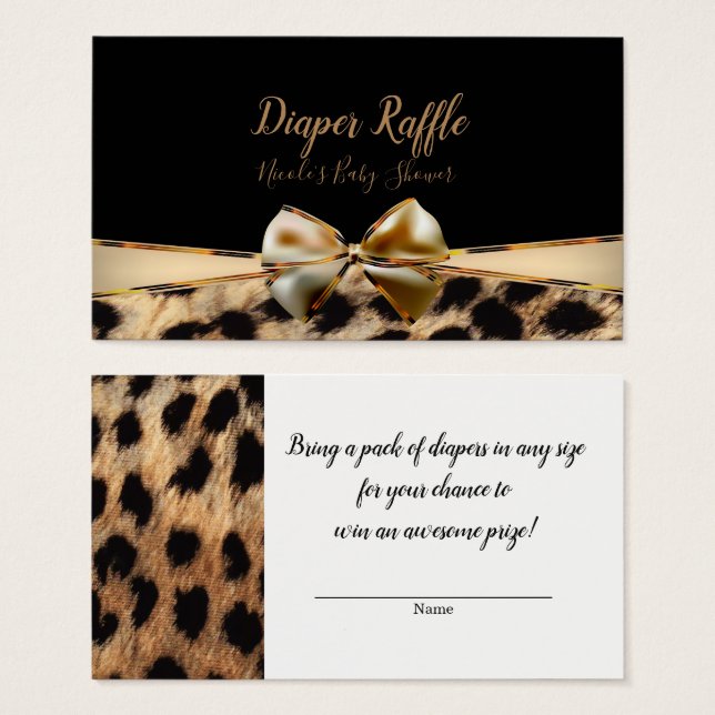 Cartes De Visite Baby shower Cheetah Léopard Black Gold Bow (Devant & derrière)