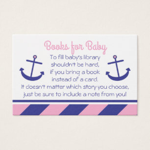 Cartes De Visite Baby shower d'Ancres nautiques rose Apportez une c