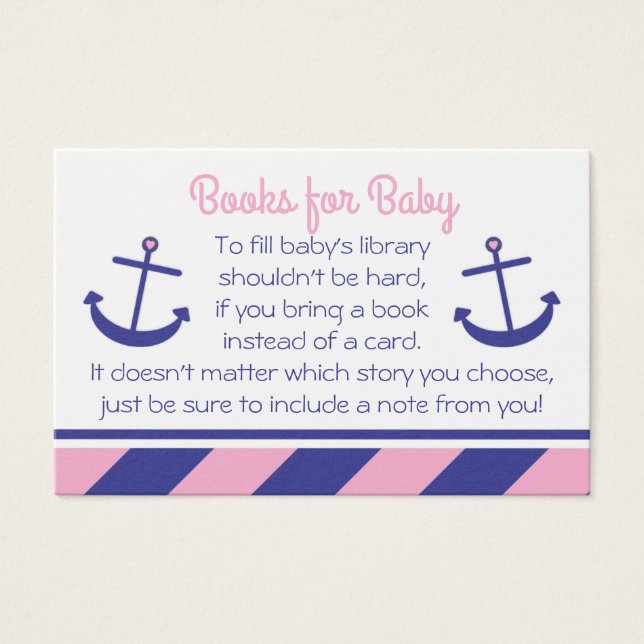 Cartes De Visite Baby shower d'Ancres nautiques rose Apportez une c (Devant)