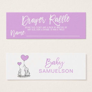 Cartes De Visite Baby shower de LAVANDE d'éléphant de TOMBOLA de