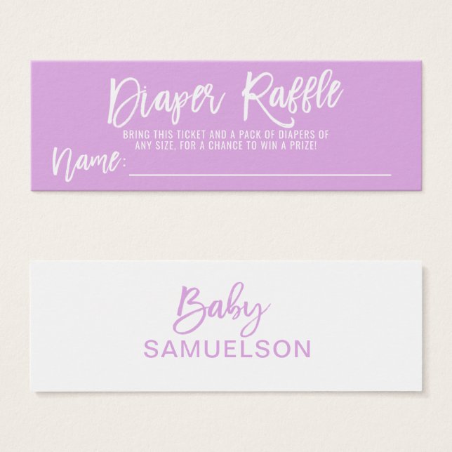 Cartes De Visite BABY SHOWER DIAPER RAFFLE Ticket LAVENDER (Devant & derrière)