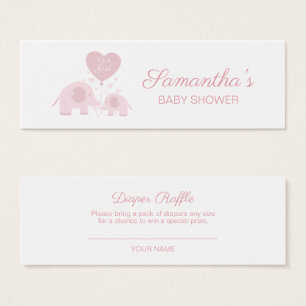 Cartes De Visite Baby Shower Éléphant Fille Rose Diaper Raffle