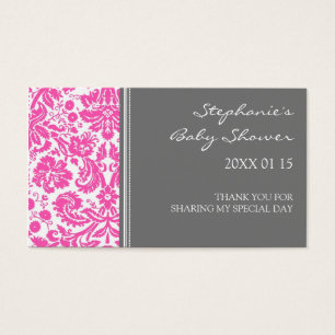 Cartes De Visite Baby shower gris rose damassé Favoriser les étique