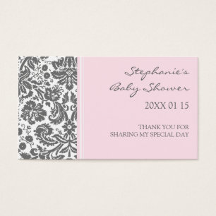 Cartes De Visite Baby shower gris rose damassé Favoriser les étique