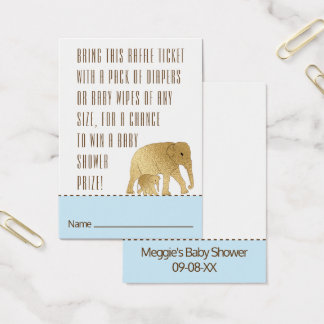 Cartes De Visite Baby shower Raffle Billet Elephant Gold Blue