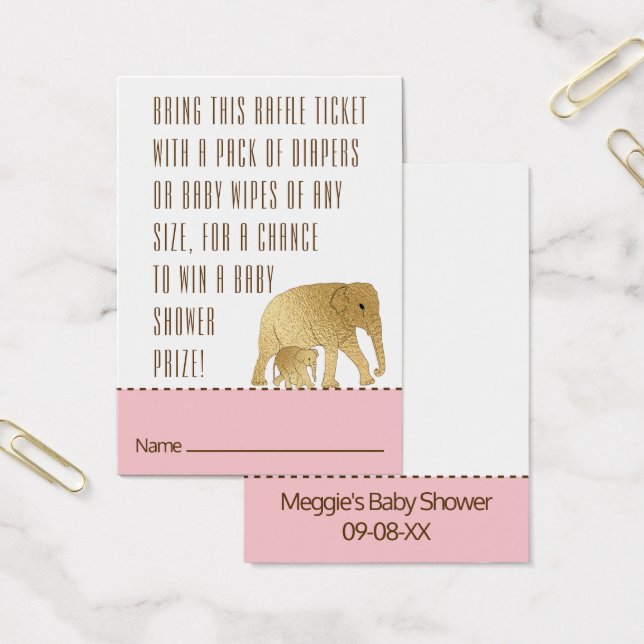 Cartes De Visite Baby shower Raffle Billet Elephant Gold Rose (Bureau)