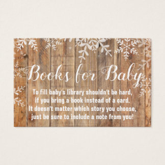 Cartes De Visite Baby shower Rustique Snowflakes Apportez un livre