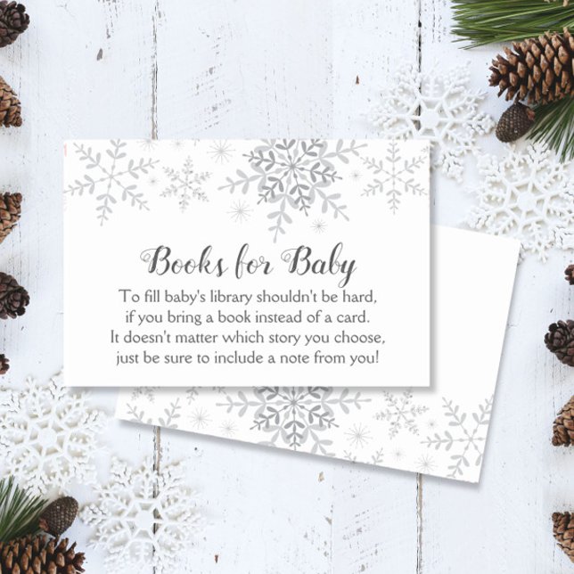 Cartes De Visite Baby shower Silver Snowflakes Apportez un livre (Créateur téléchargé)