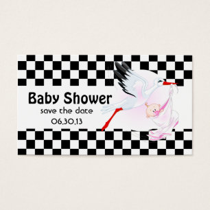 Cartes De Visite Baby shower Stork et Checkerboard Enregistrer la d