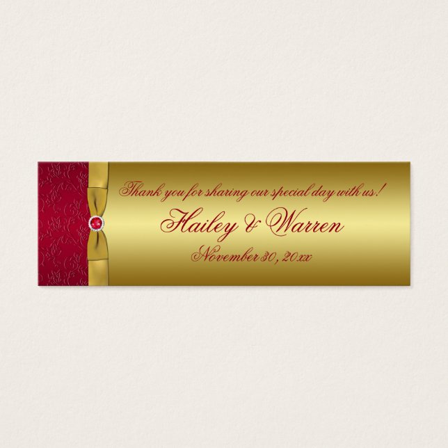 Cartes De Visite Balise 2 IMPRIMÉE RIBBON Rouge, Gold Floral Favori (Devant)