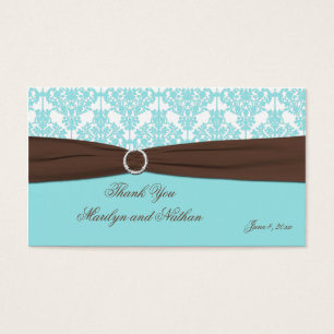 Cartes De Visite Balise Aqua Blue, Brown, Blanc Mariage damassé Fav