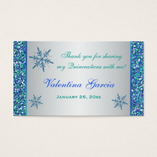 Cartes De Visite Balise Aqua Green Silver Snowflakes Quinceanera Fa