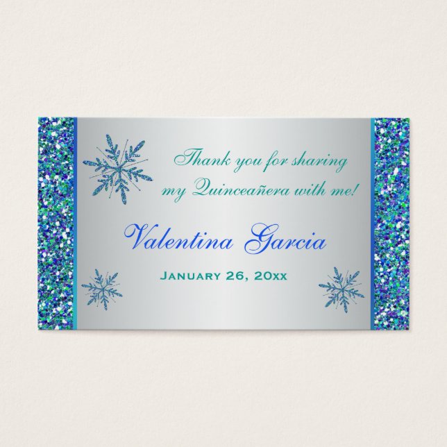 Cartes De Visite Balise Aqua Green Silver Snowflakes Quinceanera Fa (Devant)