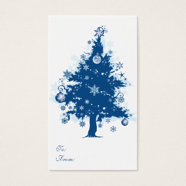Cartes De Visite Balise cadeau d'arbre de Noël bleu (Devant)